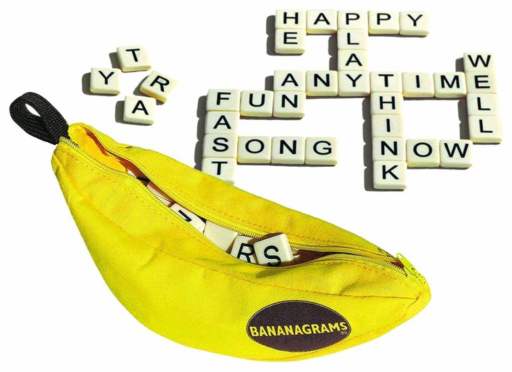 Bananagrams is a game that's kind of like Scrabble, but easier to travel with