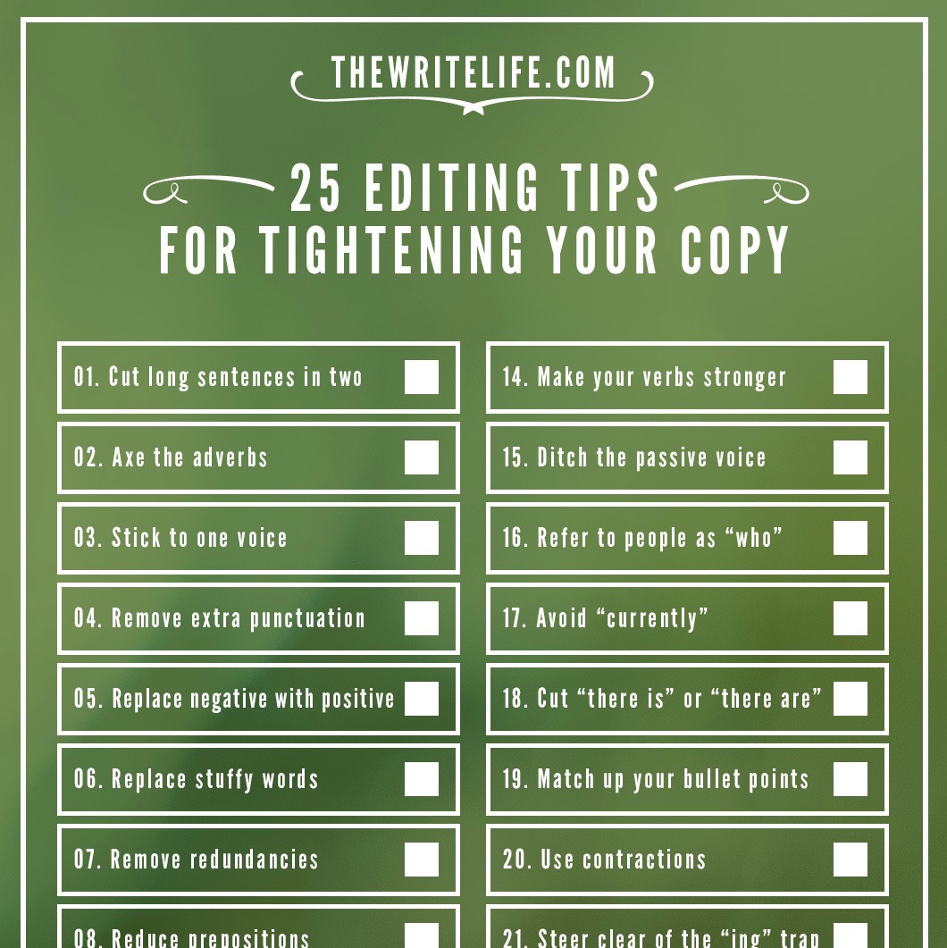 25 Editing Tips  for Tightening Your Copy Now a Printable 