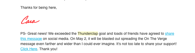 Cara Thunderclap email newsletter