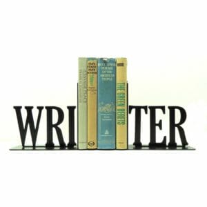 Bookends that say "writer" with books in between