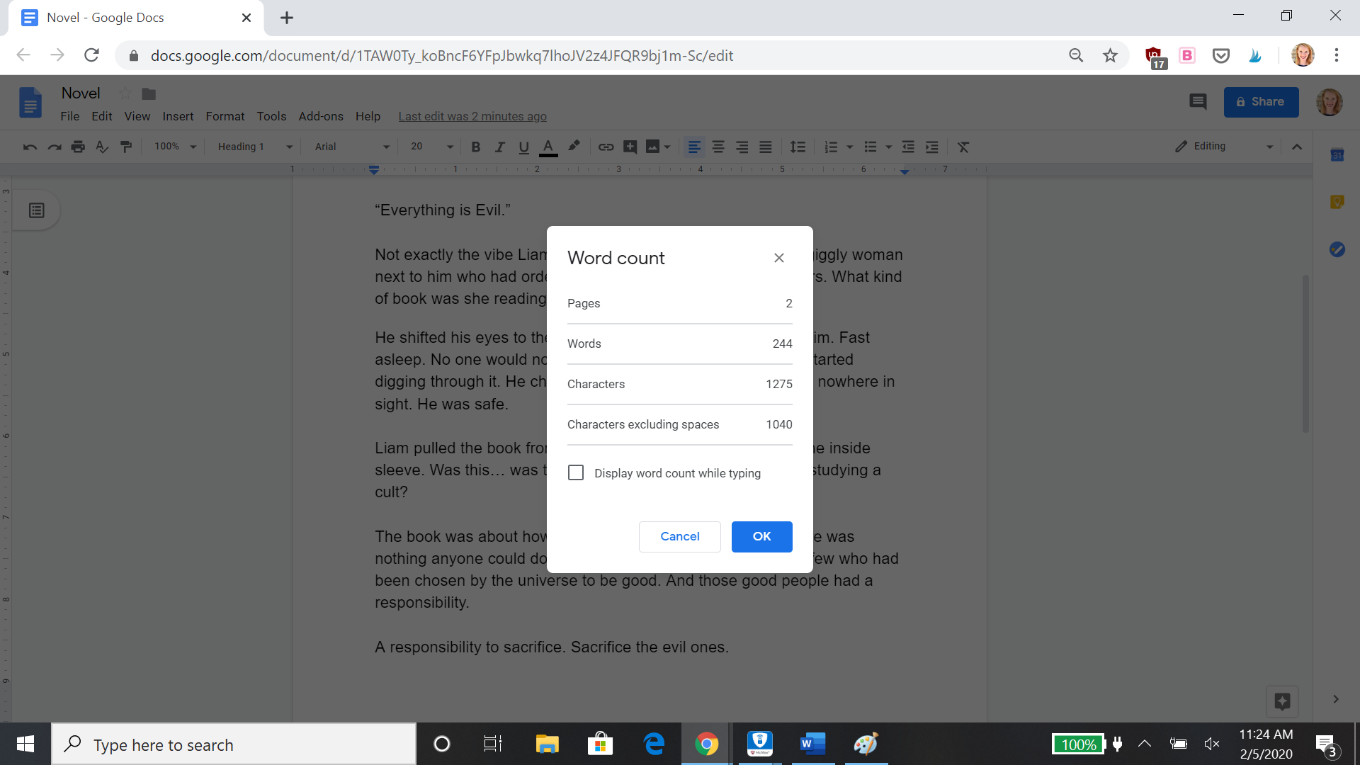 does google docs have a word counter