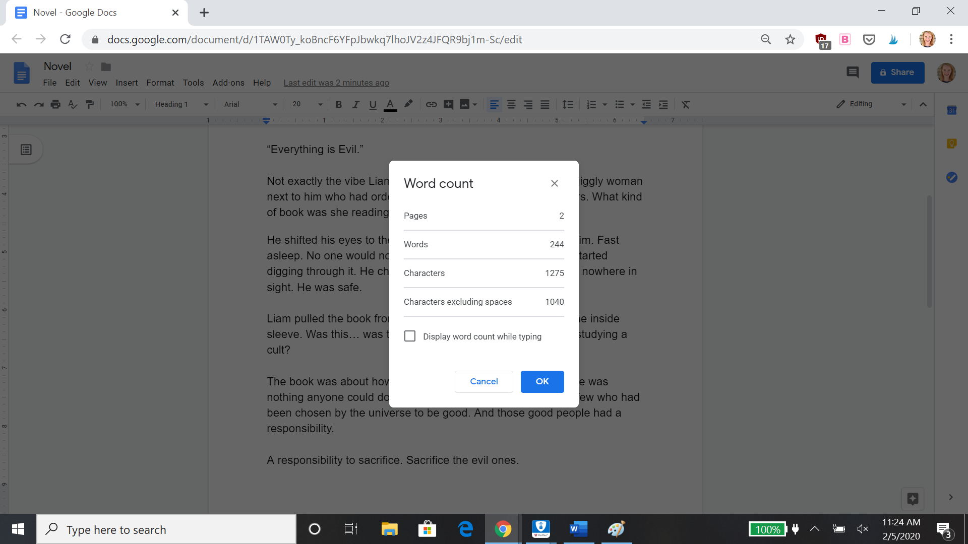 google doc word counter