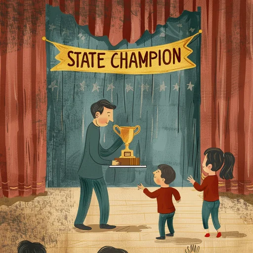 illustration from a childhood memoir showing kids getting a trophy onstage